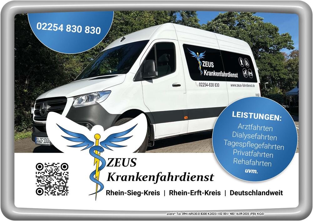 ZEUS Fahrdienste Übersicht der Leistungen: Arztfahrten, Dialysefahrten, Tagespflegefahrten, Privatfahrten, Rehafahrten